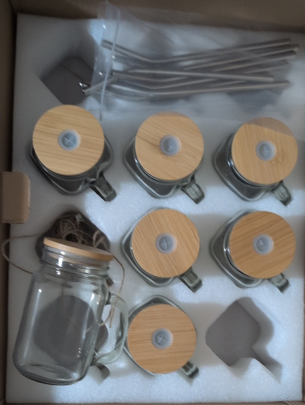 7 Glass Mason Jar Mug Set with Bamboo Lids - 8-Piece Home Storage & Drinkware